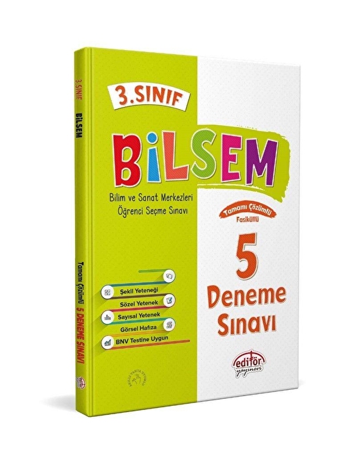 3. Sınıf BİLSEM Tamamı Çözümlü 5 Fasikül Deneme Sınavı Editör Yayınevi