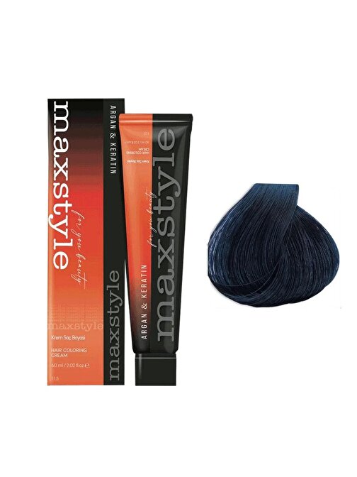 Maxstyle Argan Keratin Saç Boyası 1.10 Mavi Siyah  x 2 Adet + Sıvı oksidan 2 Adet