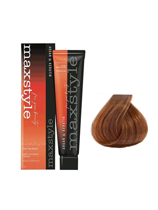 Maxstyle Argan Keratin Saç Boyası 7.34 Karamel  x 2 Adet + Sıvı oksidan 2 Adet