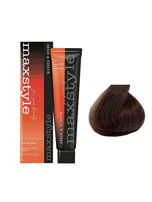 Maxstyle Argan Keratin Saç Boyası 7.85 Fındık Kabuğu  x 2 Adet + Sıvı oksidan 2 Adet