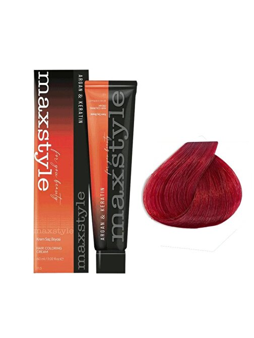 Maxstyle Argan Keratin Saç Boyası 66.46 Çilek Kızılı  x 3 Adet + Sıvı oksidan 3 Adet