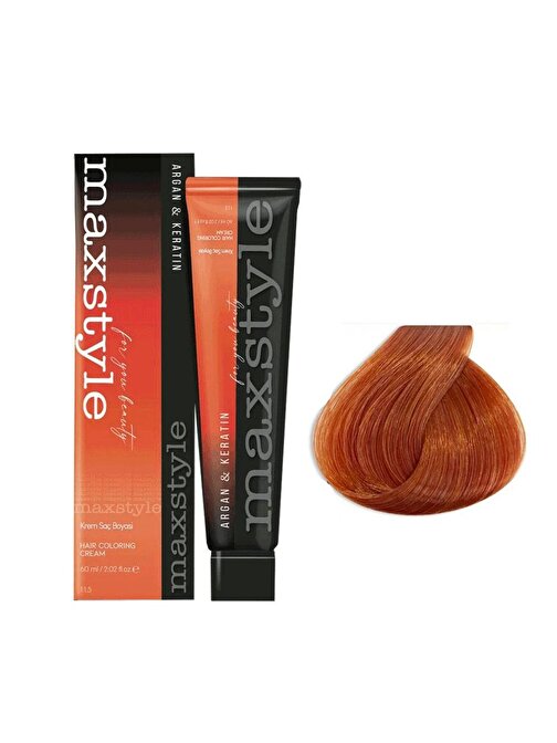 Maxstyle Argan Keratin Saç Boyası 7.44 Yoğun Bakır  x 3 Adet + Sıvı oksidan 3 Adet
