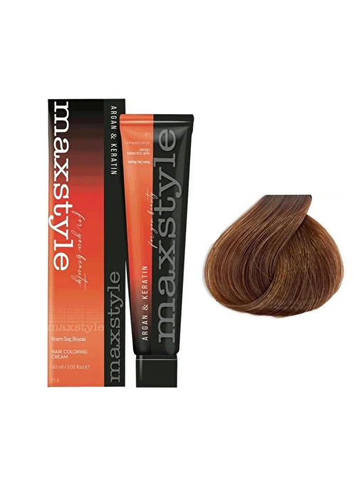 Maxstyle Argan Keratin Saç Boyası 6.34 Koyu Karamel  x 5 Adet + Sıvı oksidan 5 Adet