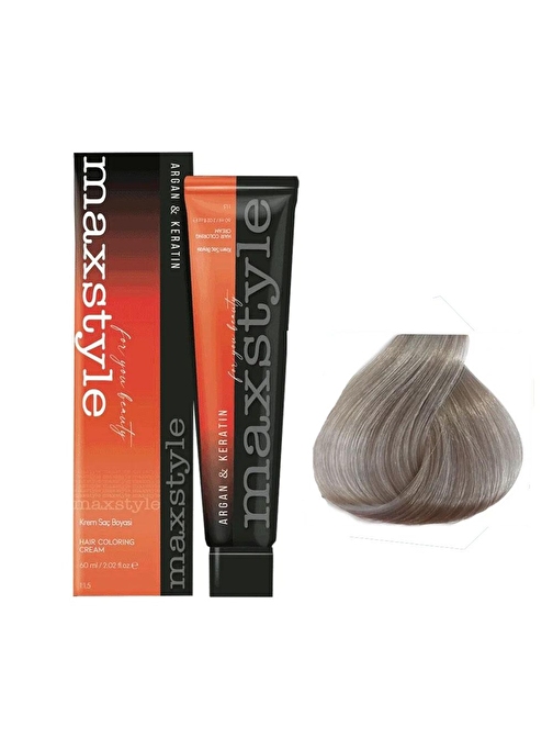 Maxstyle Argan Keratin Saç Boyası 11.81 Extra Küllü Platin  x 3 Adet + Sıvı oksidan 3 Adet