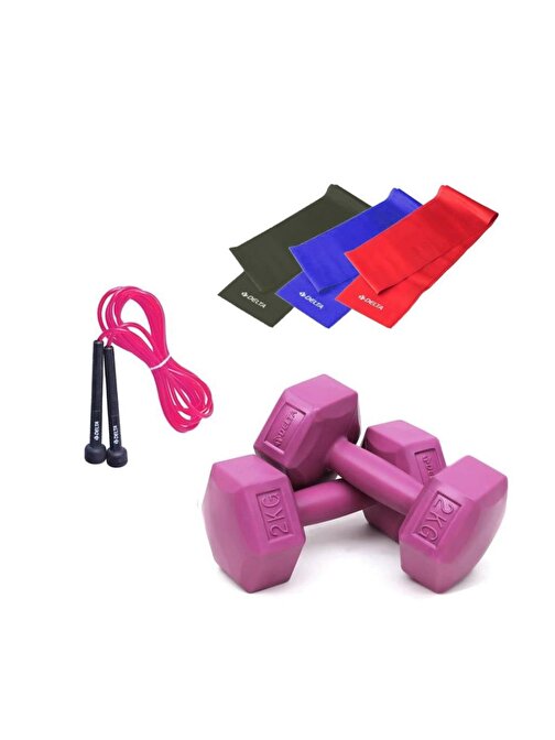 Delta 3 Adet 120 x 7,5 cm Pilates Bandı 2 Kg x2 Dambıl Atlama İpi