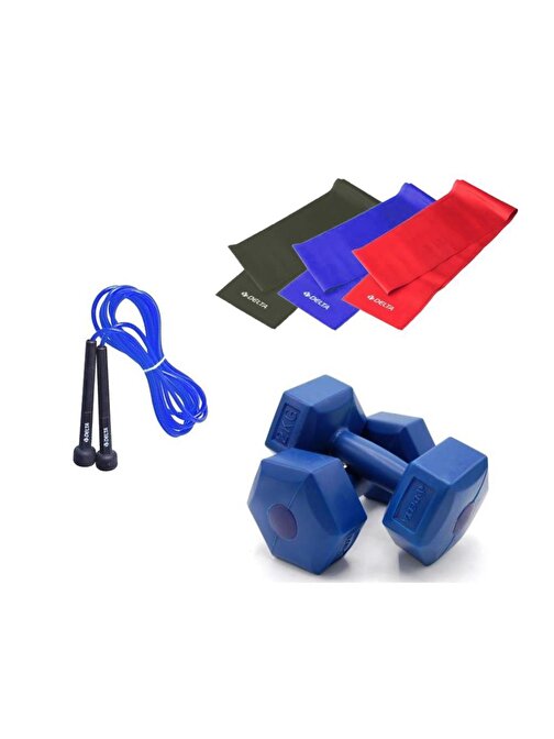 Delta 3 Adet 120 x 7,5 cm Pilates Bandı 2 Kg x2 Dambıl Atlama İpi