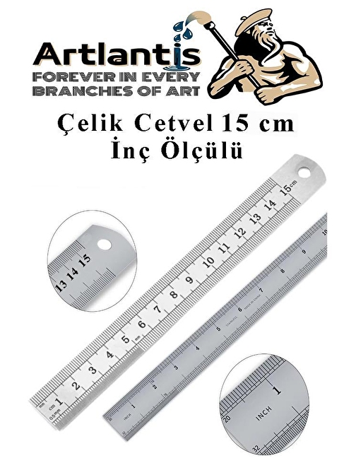 Çelik Cetvel 15 cm İnç Ölçülü 1 Adet Paslanmaz Çelik Metal Çetvel 15 Santimetre