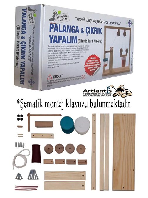 Palanga ve Çıkrık Yapım Seti 1 Paket Okul Sınıf Deney Bileşik Basit Makine Palanga ve Çıkrık Yapalım 45 Parça