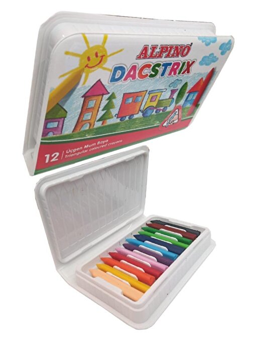 12 Renk Üçgen Mum Boya Plastik Kutulu 1 Paket Alpino Dacstrix Pastel Mum Boya Kalemi Okul Öncesi Sınıf Resim Dersi