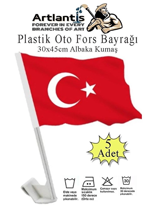 Plastik Otofors Bayrak 30x45 cm 5 Adet Konvoy ve Araç  Bayrağı Cama Takılan Bayrak Türk Bayrağı Oto Fors