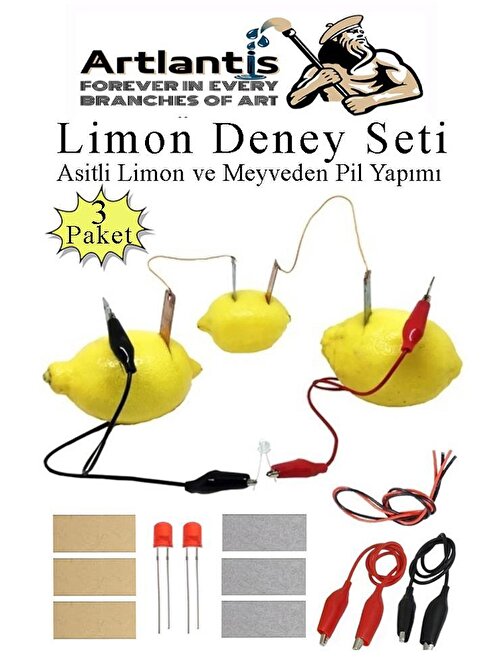 Elektrik Limon Deney Seti 3 Paket Limondan Elektrik Üretme Seti Limon Pili Fen Bilgisi Dersi Kimyasal Enerji