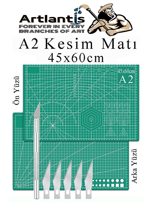 Kesim Matı A2 ve Kretuar Seti 1 Adet 45x60 cm Çift Taraflı Çizim Matı Kesme Madı Kesim Tablası Kesim Altlığı