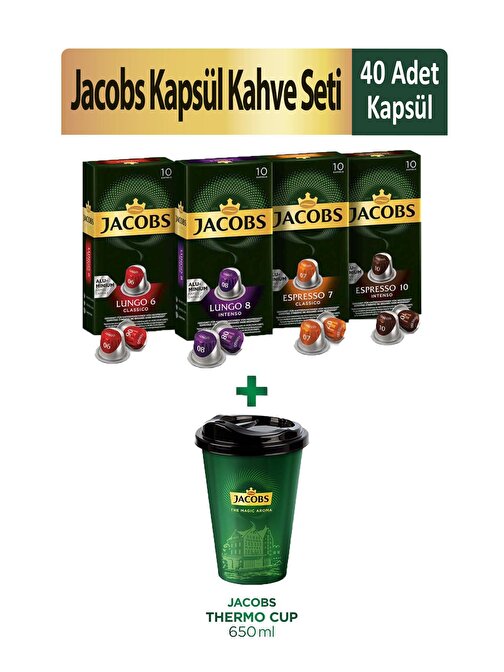 Jacobs Kapsül Kahve Tanışma Paketi 40 Kapsül + Jacobs Thermo Cup 650 ml