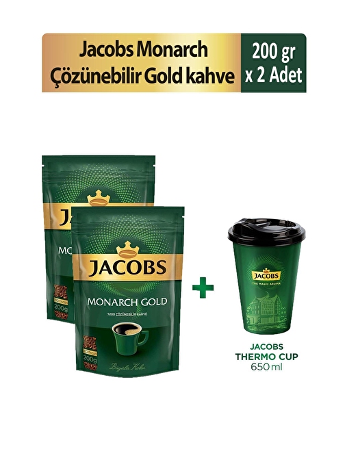 Jacobs Monarch Gold Çözünebilir Kahve 200 gr x 2 Adet + Thermo Cup 650 ml