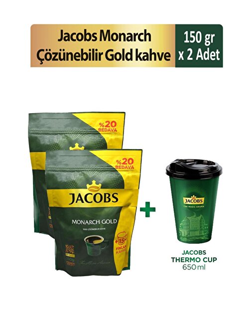 Jacobs Monarch Gold Çözünebilir Kahve 150 gr x 2 Adet + Thermo Cup 650 ml