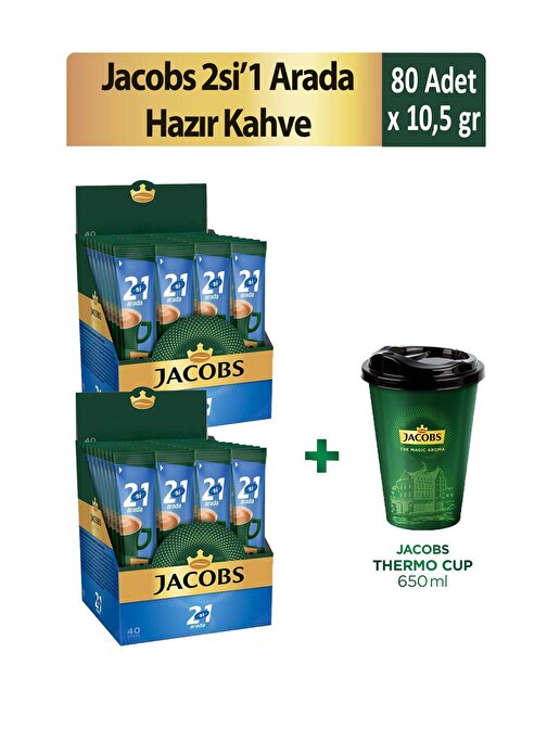 Jacobs 2'si 1 Arada Hazır Kahve 40'lı x 2 Adet + Thermo Cup 650 ml