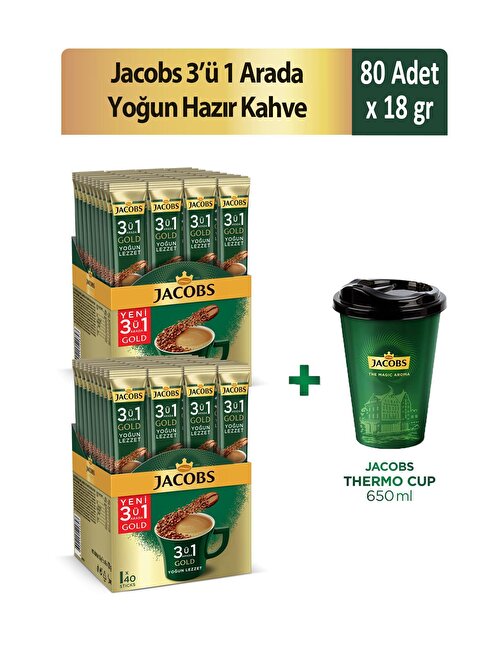 Jacobs 3'ü 1 Arada Yoğun Hazır Kahve 40'lı x 2 Adet + Thermo Cup 650 ml