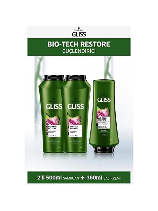 Gliss Bio-Tech Güçlendirici Şampuan 500 ml x 2 Adet + Saç Kremi 360 ml
