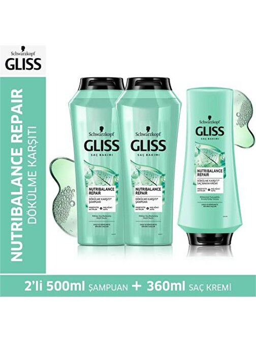 Gliss Nutribalance Şampuan 500 ml  x 2   Adet + Saç Kremi 360 ml