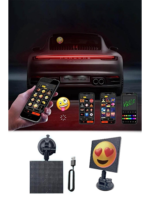 Oto Led Ekran Emoji Ekranı Bluetooth Telefon Kontrol Animasyonlu Arka Cam Led