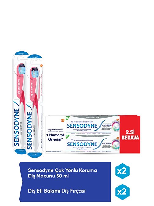 Sensodyne Çok Yönlü Koruma Diş Macunu 50 ml x 2 + Diş Eti Bakımı Diş Fırçası x 2 Adet