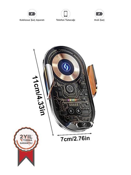 Torima W14 Wireless Araç Şarj Cihazı Telefon Tutacağı Siyah