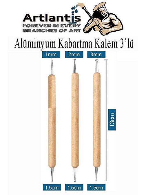 Ahşap Alüminyum Kabartma Kalemi 3 lü 1 Paket Aliminyum Folyo Kabartma Çift Uçlu İzleme Noktalama Kalemi Gravür