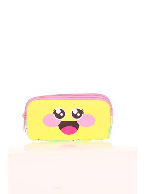 Kaukko Kids 3 Bölmeli Kalem Çantası Cute Face Daisy Sarı L8146