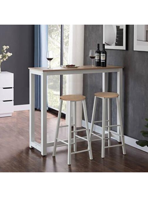 Retro Yüksek Ayaklı Mutfak Masası-Ceviz/Beyaz 120x100x40 cm