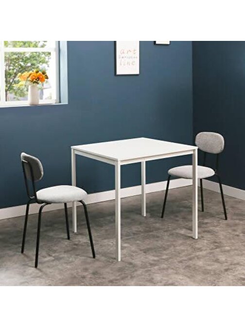 Retro Metal Ayaklı Mutfak Masası-Beyaz 75x75x75 cm