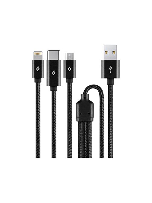 ttec AlumiCable Trio Şarj Kablosu 1mt. USB-A - USB-C / Lightning / Micro USB