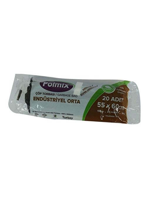 Polmix Orta Boy Siyah Çöp Torbası 55x60Cm 150Gr 25Mikr 30Lt 20Ad