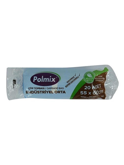 Polmix Orta Boy Mavi Çöp Torbası 55x60Cm 150Gr 25Mikr 30Lt 20Adt