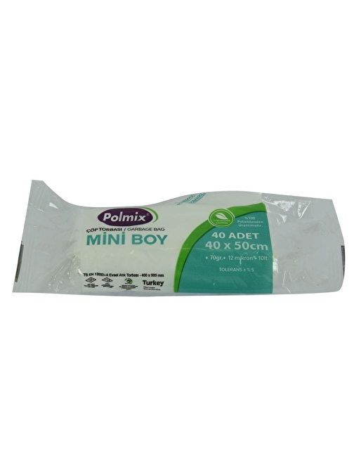 Polmix Mini Boy Şeffaf Çöp Torbası 40x50Cm 70G 12Mikron 10L 40Ad