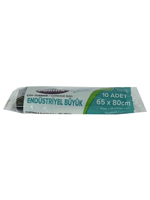 Polmix Çöp Torbası Endüstriyel Büyük Boy 65x80Cm 150G 50L 10 Adt