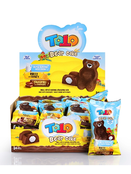 Toto Bear Kek Ballı Süt Kremalı Çikolatalı Kek 40 Gr. 24 Adet (1 Kutu)