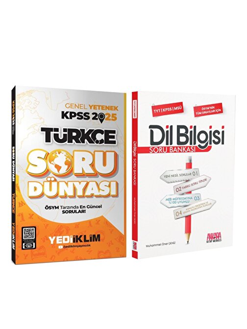 Yediiklim 2025 KPSS Türkçe Soru Dünyası ve AKM Dil Bilgisi Soru Bankası Seti 2 Kitap