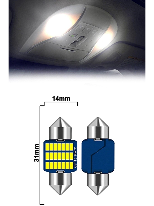 Sofit Led Canbus 31mm Iç Aydınlatma Plaka Lamba T10 21 Led 2 Adet