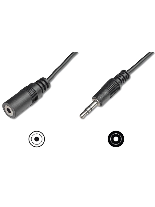 Audio Uzatma Kablosu, stereo 3.5mm Erkek - 3.5mm Dişi, 5 metre, CCS, 2x0.10/10, zırhlı, siyah renk