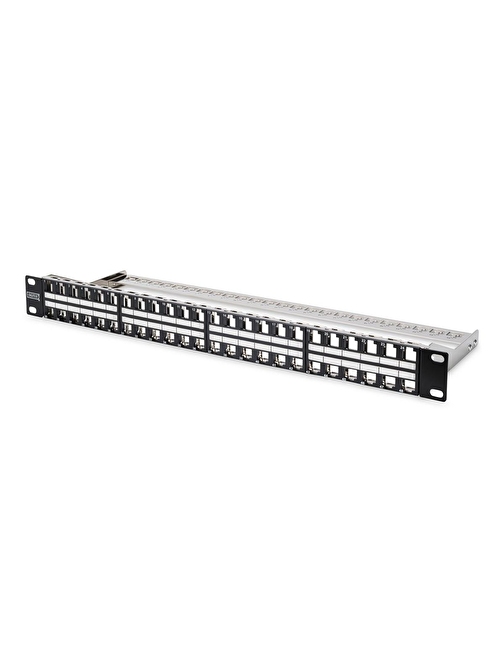 Digitus 48 Port Boş Patch Panel, Zırhlı Keystone Jack Takılabilir, 1U Yüksekliğinde, siyah RAL 9005 renk