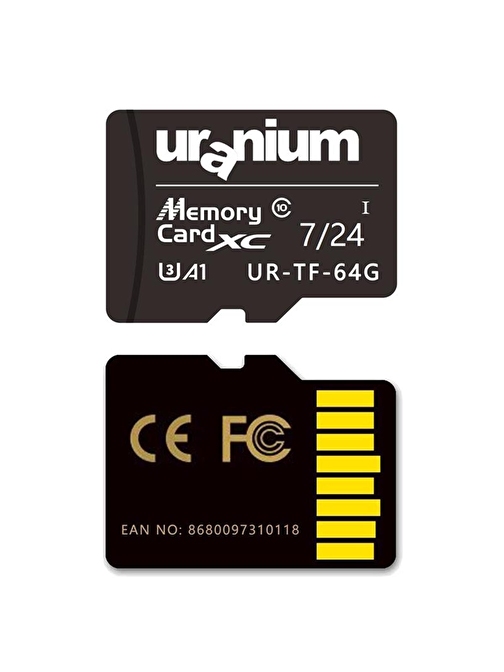 64 GB URANIUM UR-TF-64G MICRO SD CARD U3 7/24 SURVEILLANCE 100/40MBS INDUSTRIAL HAFIZA KARTI (3 YIL GARANTİ)