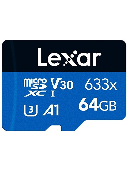 64GB LEXAR LSDMI64GBB633A 633X MICROSDXC HIGH-PERFORMANCE C10 A1 V30 U3 HAFIZA KARTI