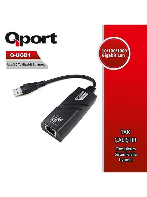 QPORT Q-UGB1 USB 3.0 TO GIGABIT ETHERNET 10/100/1000 DÖNÜŞTÜRÜCÜ