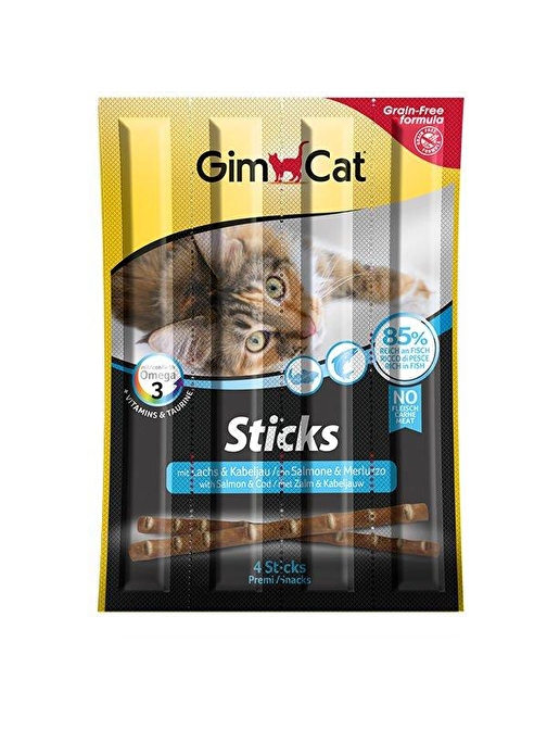 Gimcat Sticks Somon ve Morina Balıklı Kedi Ödül Çubuğu 4 Adet 20 Gr