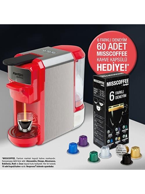 Fantom KS1450 Mixpresso Kapsüllü Kahve Makinesi Kırmızı 60 Adet Kapsül HEDİYELİ