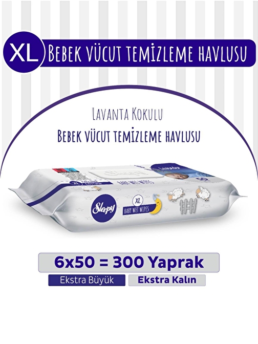 XL Lavanta Kokulu Bebek Vücut Temizleme Havlusu 6x50(300 Yaprak)