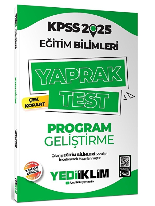 Yediiklim Yayınları 2025 KPSS Eğitim Bilimleri Program Geliştirme Çek Kopart Yaprak Test