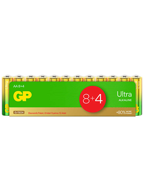 GP Batteries G-TECH Ultra Alkalin Kalem LR6 - AA Boy 1.5V Pil 12'li Shrink