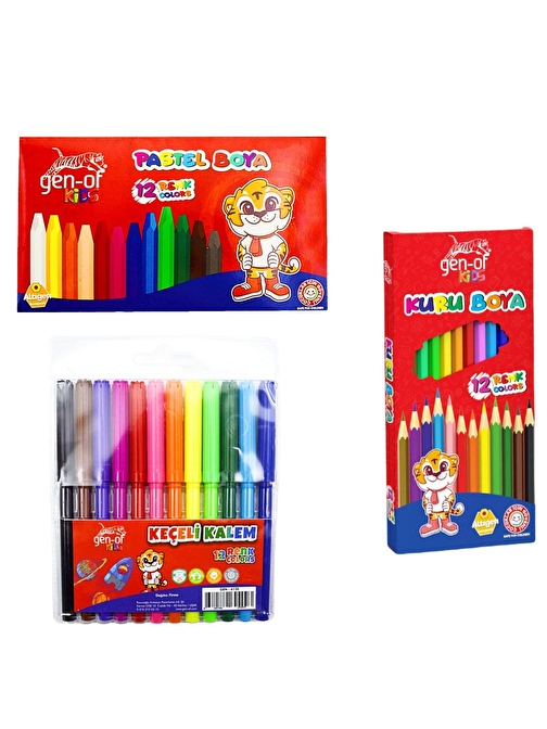 Gen-Of Kuru Boya 12 Li+Pastel Boya 12 Li+Keçeli Kalem 12 Li