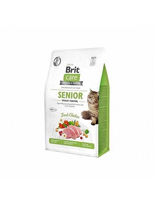 Brit Care Senior Weight Control Hypoallergenic Kilo Kontrolü İçin Tavuklu Tahılsız Yaşlı Kedi Maması 2 Kg